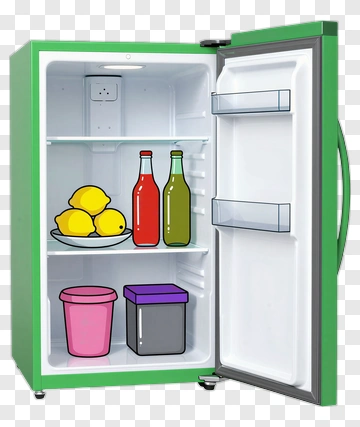 Cartoon Refrigerator Filled With Lemons And Bottles PNG