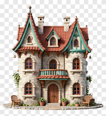 Charming Stone House With Balcony PNG