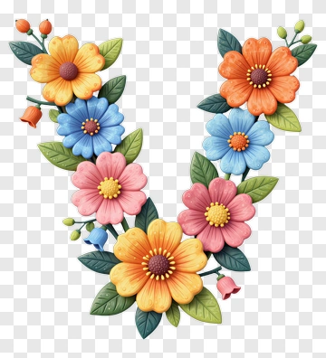 Colorful Floral Letter V PNG