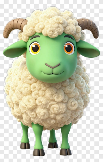 Cartoon Green Sheep With Curly Wool PNG