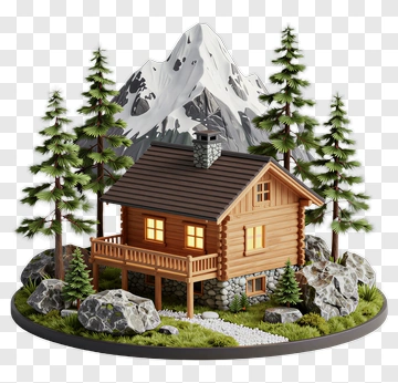 Wooden Cabin In A Mountainous Landscape PNG