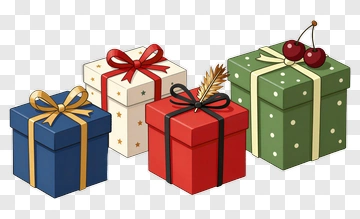 Colorful Gift Boxes With Ribbons And Decorations PNG