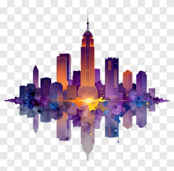 Colorful City Skyline Reflection PNG