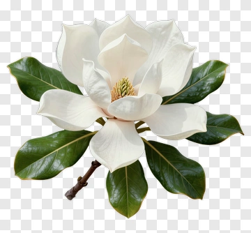 Magnolia Flower With Green Leaves PNG