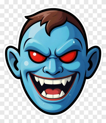 Cartoon Blue Vampire Face PNG