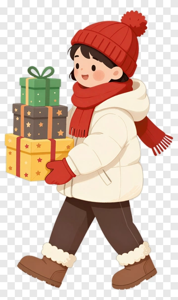 Child Carrying Colorful Christmas Presents PNG