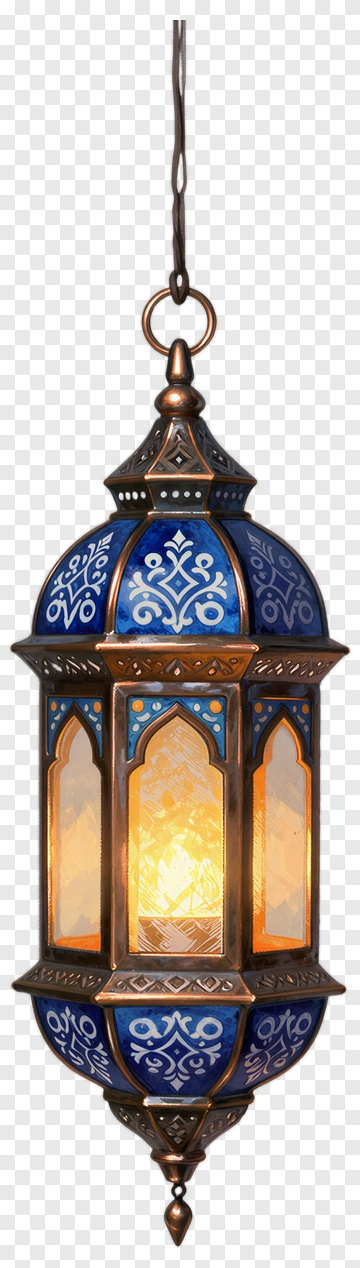 Decorative Hanging Lantern With Blue And Gold Design PNG