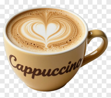 Cappuccino Coffee Cup With Heart Design PNG