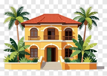 Tropical House With Palm Trees PNG