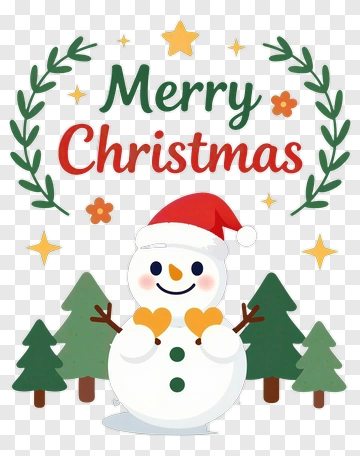 Cartoon Snowman With Christmas Greeting PNG