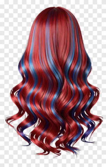 Wavy Red Hair With Blue Highlights PNG