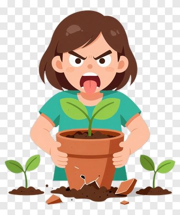 Angry Girl Holding A Broken Flower Pot PNG