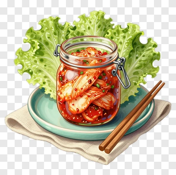 Kimchi Jar With Lettuce And Chopsticks PNG