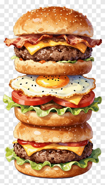 Stacked Hamburger With Egg And Bacon PNG