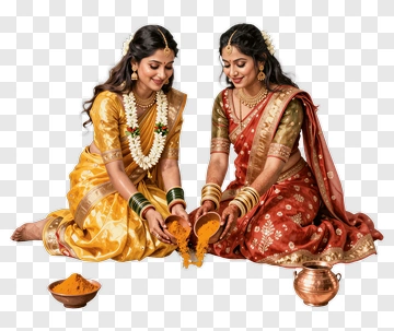 Traditional Indian Women Performing Ritual With Spices PNG