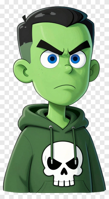 Cartoon Green Boy With Skull Hoodie PNG