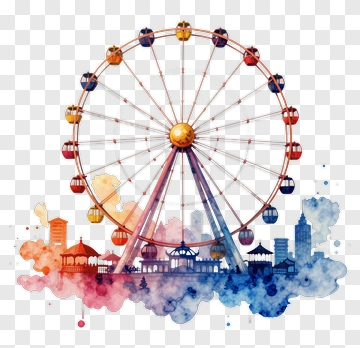 Watercolor Ferris Wheel At Amusement Park PNG