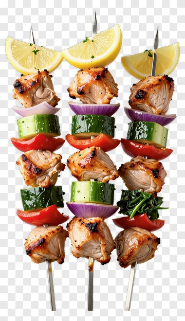 Grilled Chicken Skewers With Vegetables And Lemon PNG