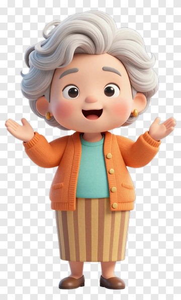 Cartoon Grandmother Smiling With Open Arms PNG