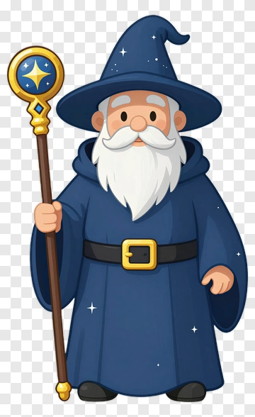Cartoon Wizard Holding A Magic Staff PNG