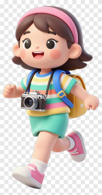 Cartoon Girl Running With A Camera PNG