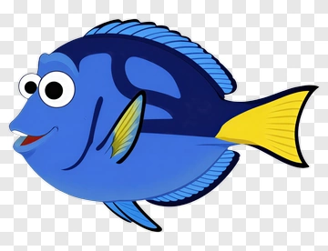 Cartoon Blue Fish With Yellow Fins PNG