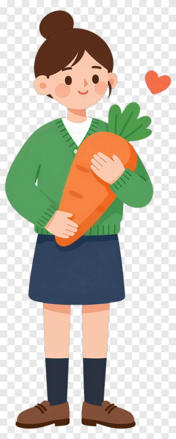 Cartoon Girl Holding A Large Carrot PNG