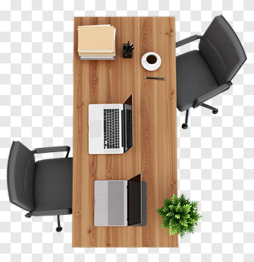Office Desk Setup With Laptops And Chairs PNG