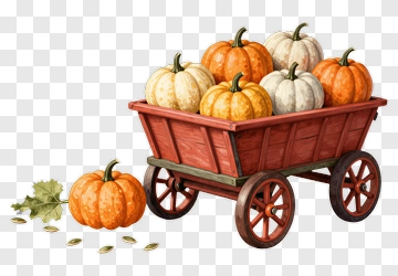 Pumpkin Cart Filled With Harvest Pumpkins PNG