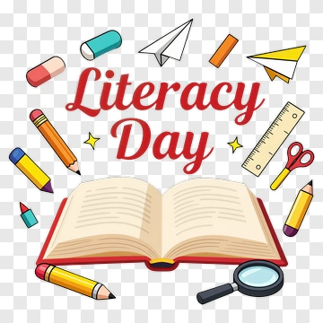 Literacy Day Celebration With Tools And Book PNG