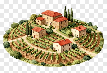 Vineyard Landscape With Rustic Houses PNG