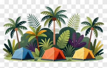Camping Tents Surrounded By Tropical Plants PNG