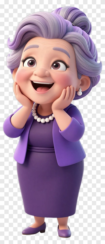 Happy Cartoon Woman With Purple Outfit PNG