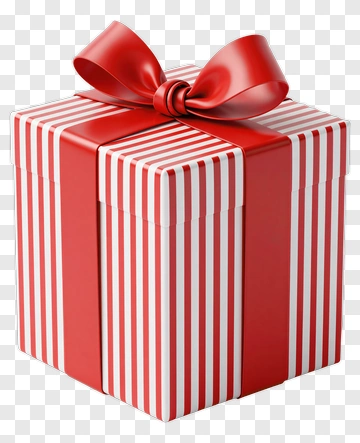 Red And White Striped Gift Box With Bow PNG