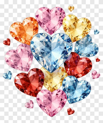 Colorful Heart-Shaped Gems PNG