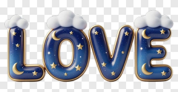 Love Text With Stars And Clouds PNG