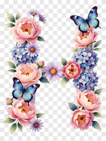 Floral Letter H With Butterflies PNG