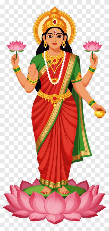 Hindu Goddess Holding Lotus Flowers PNG