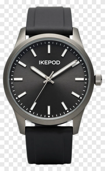 Ikepod Watch With Black Dial And Rubber Strap PNG