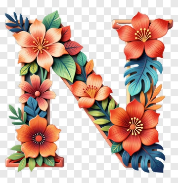 Floral Letter N Decoration PNG