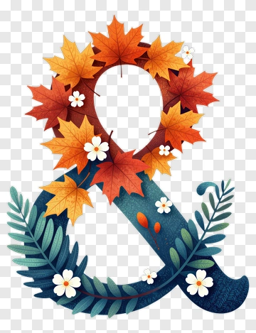 Autumn Leaves And Floral Ampersand Design PNG