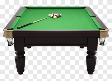 Pool Table With Billiard Balls And Cue Stick PNG