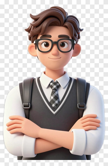 3D Student With Glasses And Crossed Arms PNG