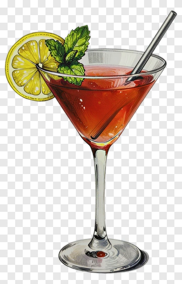 Cocktail In A Glass With Lemon And Mint PNG