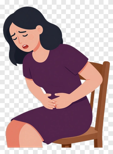 Woman Sitting In Pain Holding Her Stomach PNG