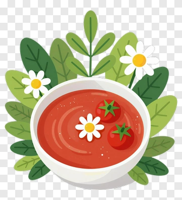 Tomato Soup With Fresh Herbs And Flowers PNG