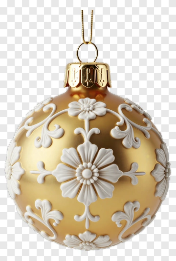 Gold Christmas Ornament With Floral Design PNG