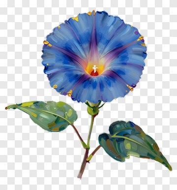 Blue Flower With Green Leaves PNG