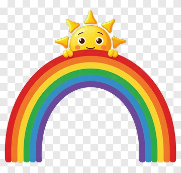 Cartoon Sun Peeking Over A Rainbow PNG