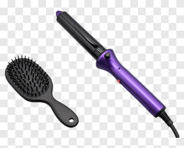 Hair Styling Tools Including A Curling Iron And Brush PNG